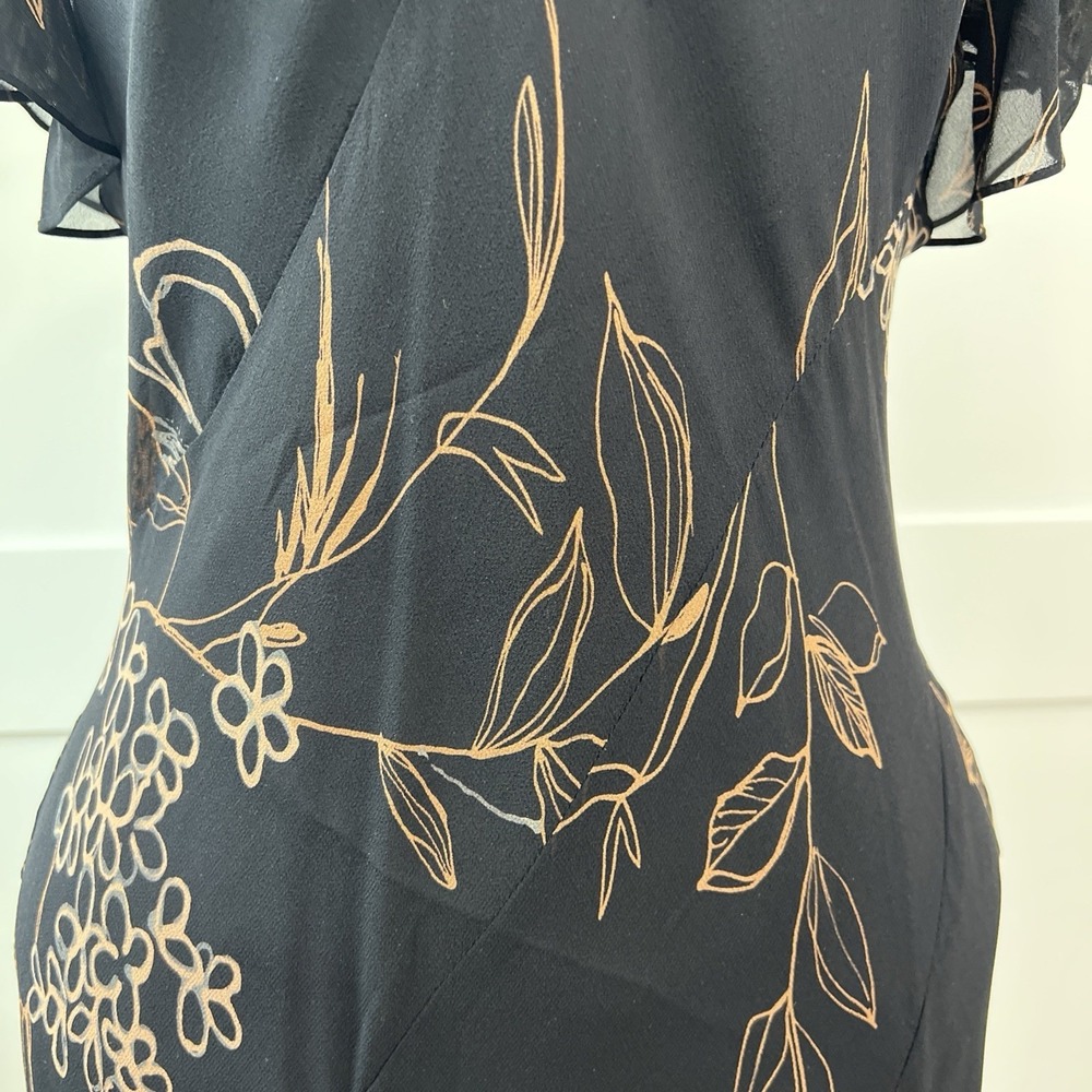 Y2K Black Floral 100% Silk Dress 4 Bias Cut Whimsigoth Fairy Maxi Wedding Guest - Picture 3 of 13